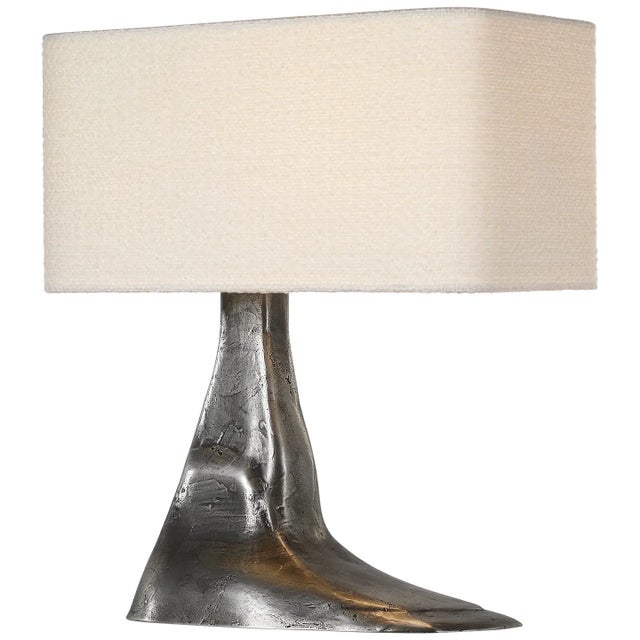Anne-Marie Barton by Visual Comfort Signature Terra-Forma 23" Left Table Lamp in Museum Pewter with Bouclé Shade For Sale