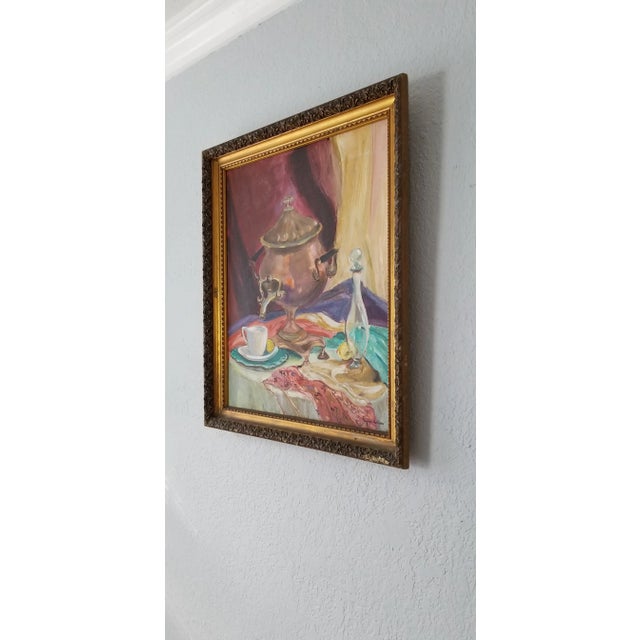 1960s Vintage Tea Service Still Life Abstract Painting, Signed For Sale - Image 4 of 10