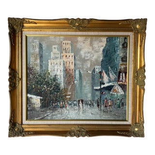 Vintage Windsor Impressionist Cityscape Oil on Canvas Painting – Framed For Sale