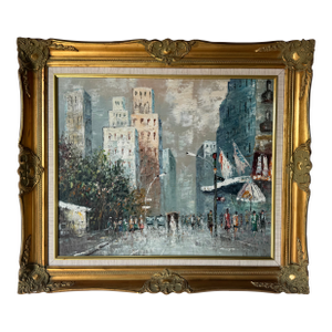 Vintage Windsor Impressionist Cityscape Oil on Canvas Painting – Framed