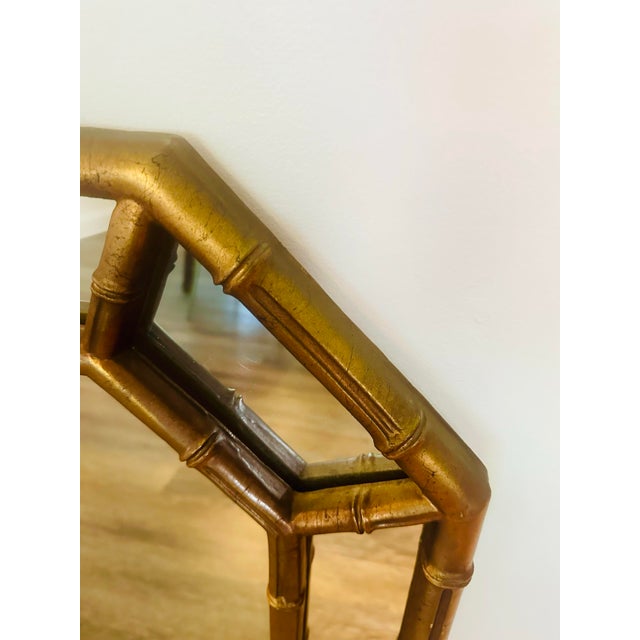 Vintage Hollywood Regency Gold Faux Bamboo Octagonal Mirror For Sale - Image 4 of 6