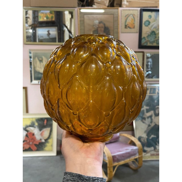 Arts & Crafts Gone With the Wind Amber Art Glass Quilted Bubbles. For Sale - Image 3 of 4