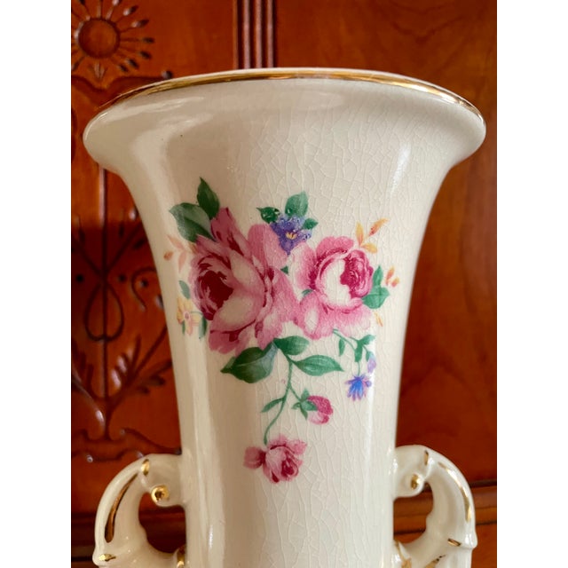 1940s Vintage 1940s Porcelain Rose Urn Vases - Pair For Sale - Image 5 of 11