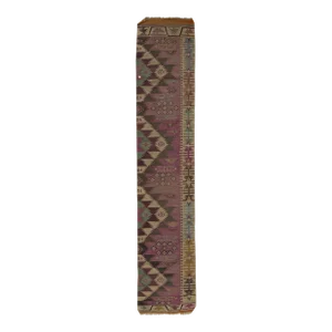 1960s Vintage Kilim Handmade Light Blue Medallion Wool Runner