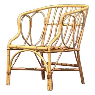 Vintage Coastal Bent Rattan Tub Chair For Sale