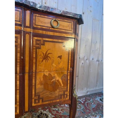 Transition Style Commode in Chinoiserie Marquetry For Sale - Image 4 of 10