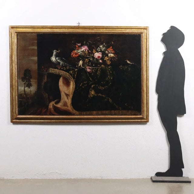 Neapolitan School Artist, Still Life with Flowers and Birds, 17th Century, Oil on Canvas For Sale - Image 3 of 13