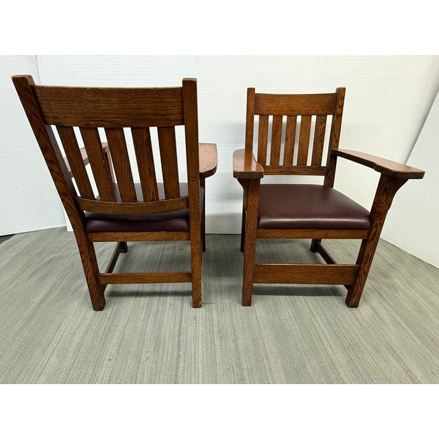 Early 21st Century Arts & Crafts Mission Style Arm Chairs, Pair For Sale - Image 5 of 12