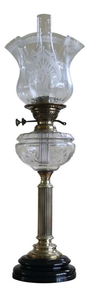 Art Nouveau Oil Lamp with Hand Blown, Etched Glass Shade and Duplex Burner, 1890s