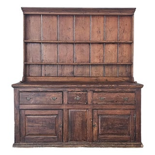 Antique Pine Cupboard & Open Plate Rack For Sale
