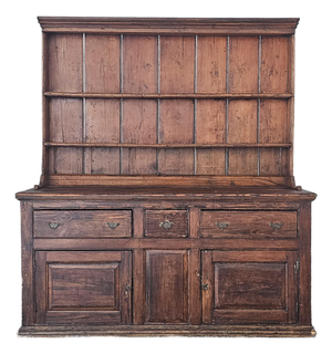 Antique Pine Cupboard & Open Plate Rack