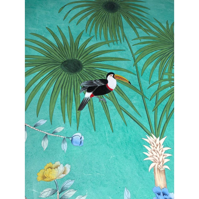 Bring an elegant chinoiserie garden scene into your interior with this hand-painted botanical mural on traditional Edo...