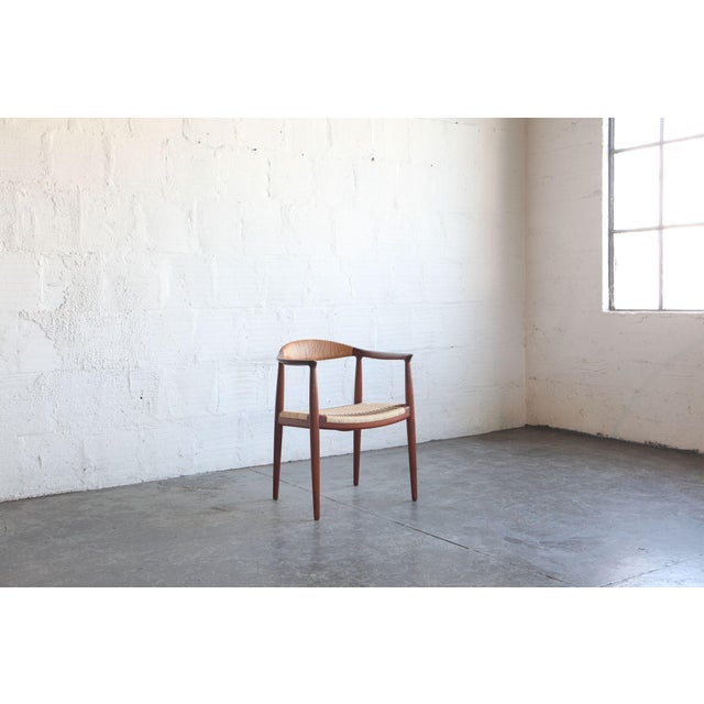 1950s Mid Century Modern Hans Wegner Teak And Wicker Round Chair
