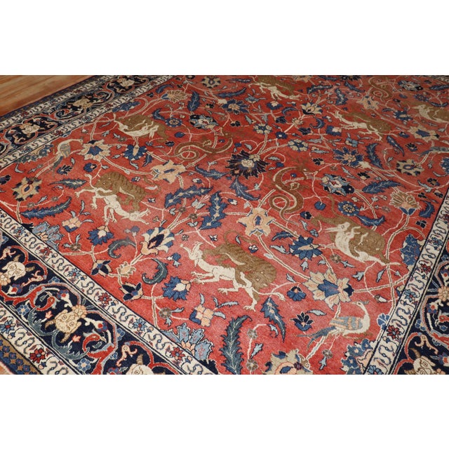 Textile Early 20th Century Persian Tabriz Hunting Animal Pictorial Rug For Sale - Image 7 of 18