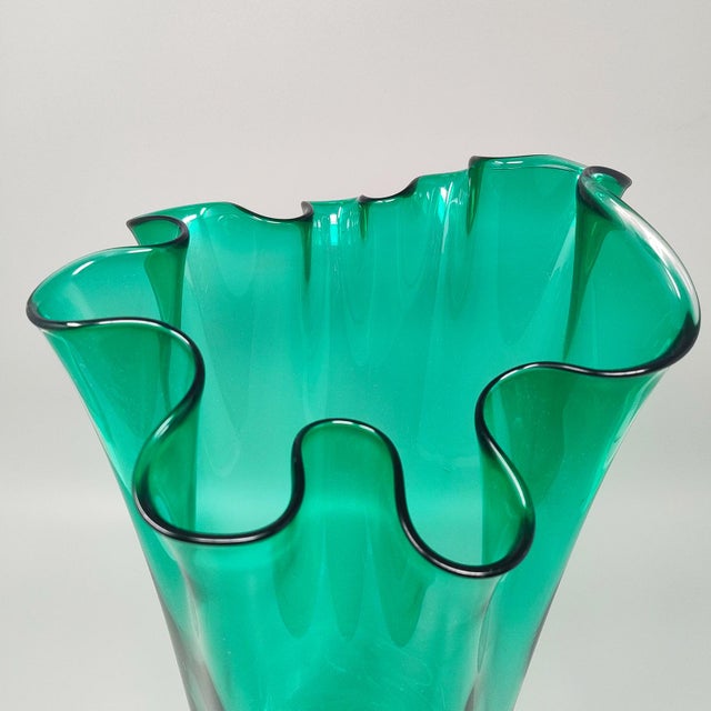 Green Murano Glass Fazzoletto Vase from Michielotto, Italy, 1970s For Sale - Image 6 of 8