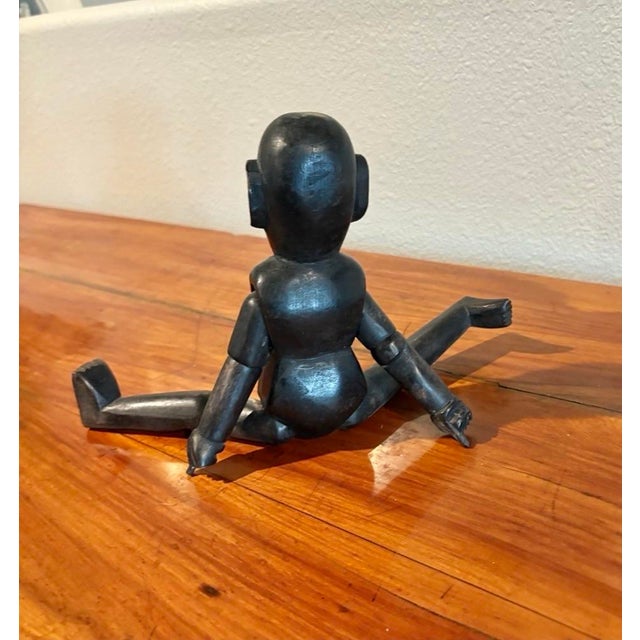 Hand Carved Wood Figure Sculpture With Articulated Arms and Legs (10.5” High) For Sale - Image 4 of 7