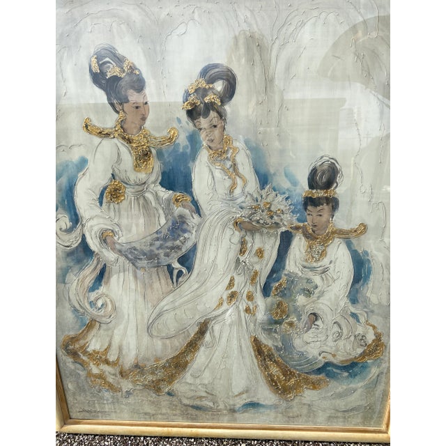 Mid 20th Century Asian Geisha Lady Signed Painting Massive Size For Sale - Image 4 of 11