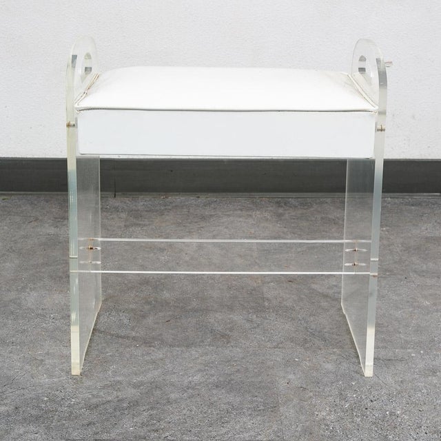 Mid-Century Modern Mid Century Modern Stool Seat Vanity Lucite White Vintage Rectanfular Handles For Sale - Image 3 of 12