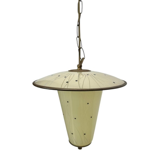 French Lantern Pendant Lamp Glass and Copper, 1950s For Sale - Image 4 of 10