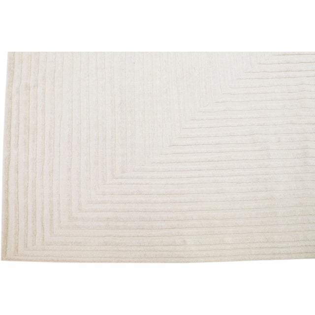 2010s Ivory Modern Moroccan Style Oversize Wool Rug With Op Art Design by Apadana For Sale - Image 4 of 7