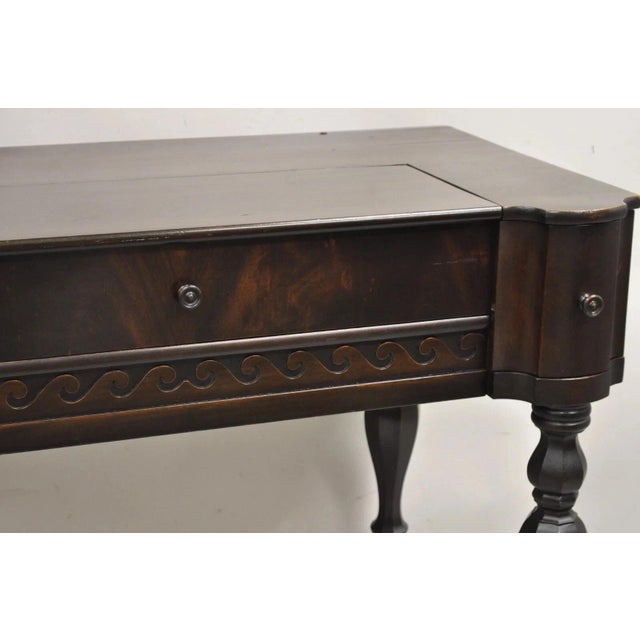 Antique Victorian Mahogany Spinet Piano Style Flip Top Secretary Writing Desk For Sale In Philadelphia - Image 6 of 11