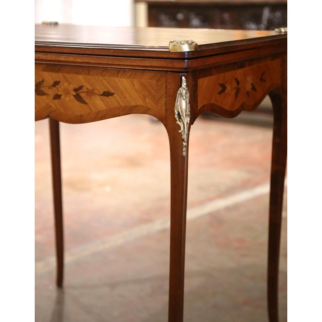Wood 19th Century French Louis XV Walnut Marquetry Folding Game Table With Felt For Sale - Image 7 of 12