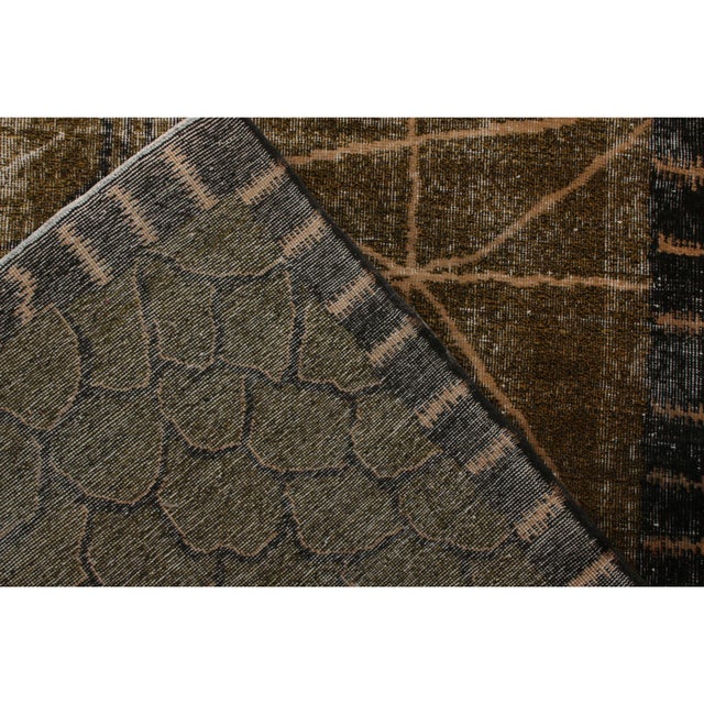 Brown Hand-Knotted Vintage Art Deco Rug in Brown, Black, Geometric Pattern For Sale - Image 8 of 8
