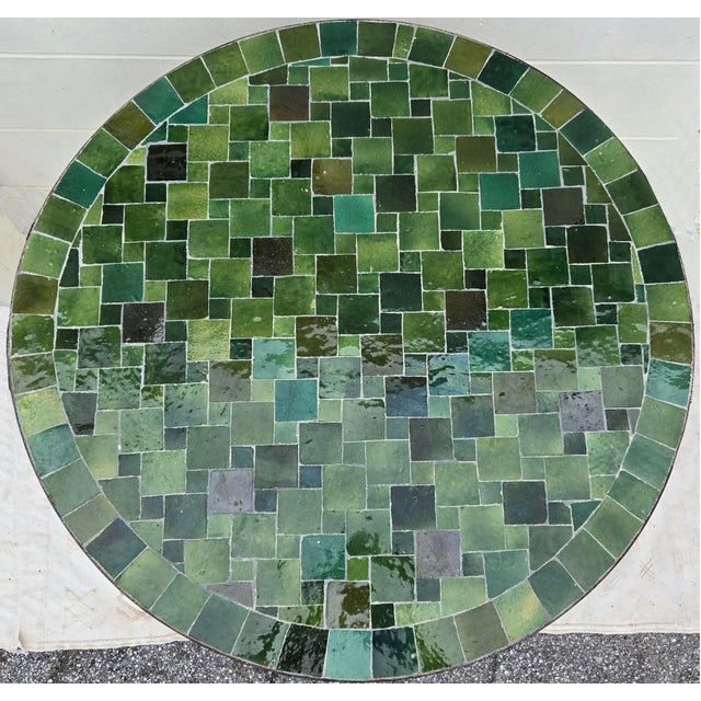 Amazing Tamegrout Green custom made Moroccan mosaic table measuring 32" in diameter. An indoor or outdoor dining table...