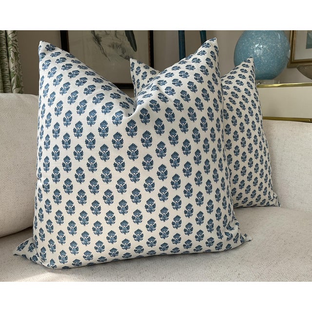 Mid-Century Modern Anna French for Thibaut “Julian” in Blue Down-Filled 22" Pilllow - Single For Sale - Image 3 of 3