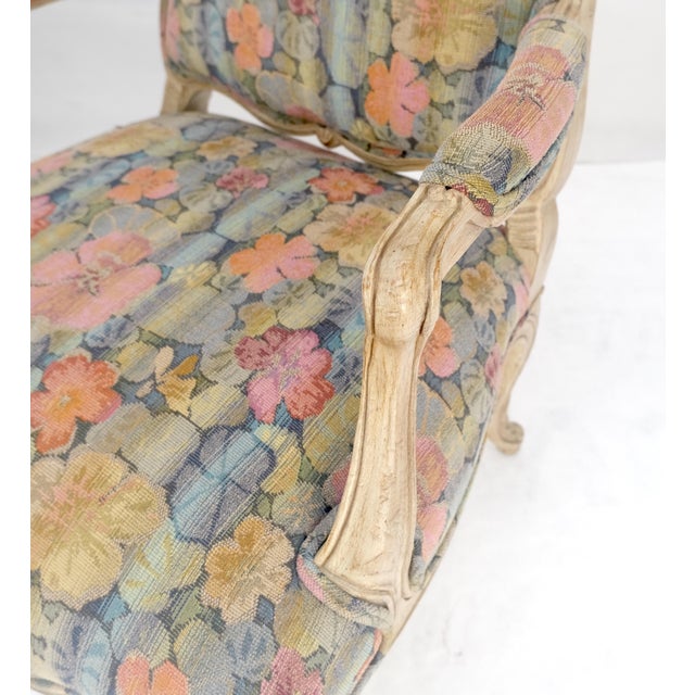 Pair of French Provincial Decorative Floral Pattern Carved Arm Chairs MINT For Sale - Image 9 of 15