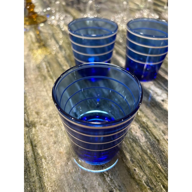 1950s Hazel Atlas Low Ball Cobalt Blue Tumblers With White Rings - Set of 7 For Sale In Sacramento - Image 6 of 9