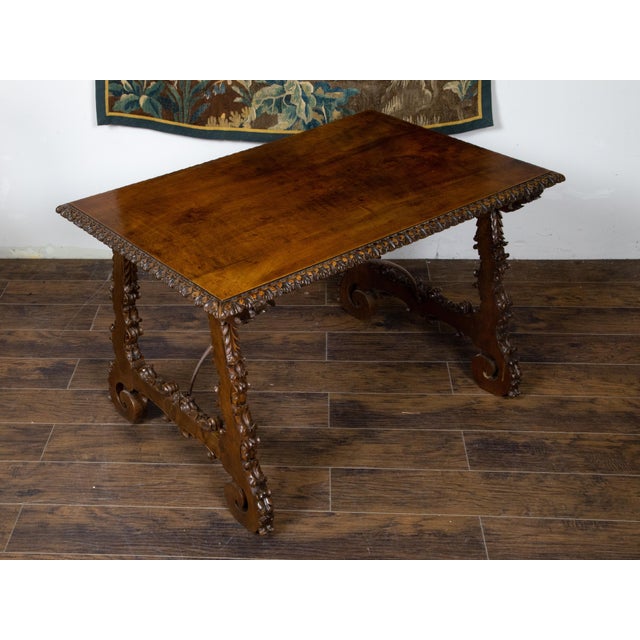 Italian 19th Century Walnut Baroque Style Fratino Table with Carved Lyre Legs For Sale - Image 11 of 12