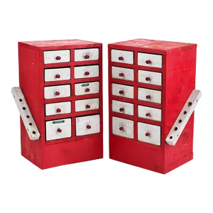 Vintage 1950s Red Handmade Industrial Wood 10-drawer Storage Units - A Pair