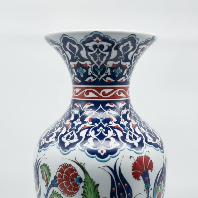 Blue Handmade Ceramic Grand Palace Vase (50cm) Imperial Rumi Patterns and Mixed Florals Pedestal Urn Form For Sale - Image 8 of 12