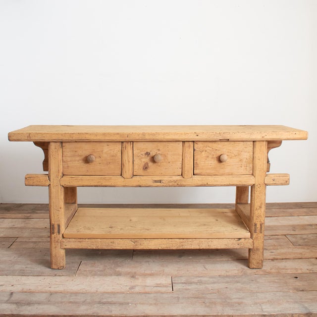 Rustic reclaimed antique console kitchen island bakers table – c a large elm console table with useful under counter...
