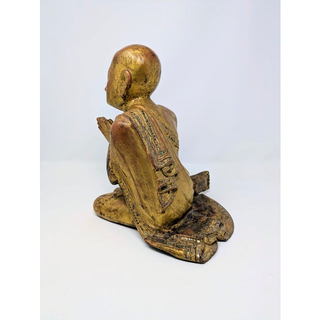19th Century Burmese Lacquered Wood Statue: Moggallana For Sale - Image 4 of 9