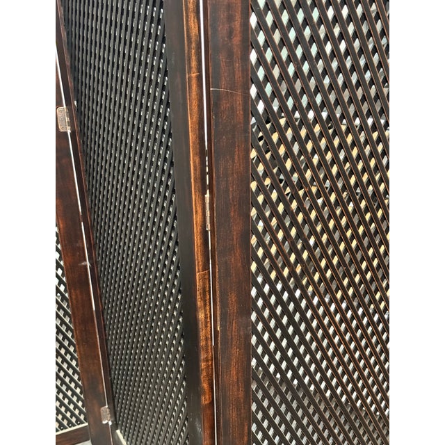Wood Lattice Folding Screen, Large For Sale - Image 10 of 12