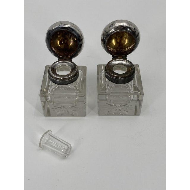 Art Nouveau Ink Barrel in Crystal Glass and 800 Silver by Wilhelm Theodor Binder, 1890s, Set of 2 For Sale - Image 9 of 18