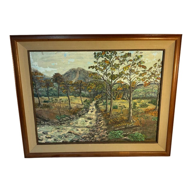 1960s Impressionist Landscape Oil Painting "Imaginary Mountain Woods" by Jenkins For Sale