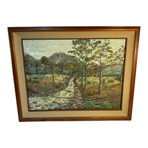 1960s Impressionist Landscape Oil Painting "Imaginary Mountain Woods" by Jenkins