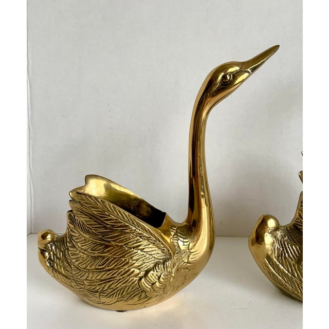 Pair of Mid-Century Brass Figurative Swan Planters Cachepots For Sale - Image 4 of 10