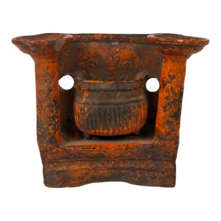 Antique Chinese Guangdong Glazed Pottery Incense & Twin-Lamp Stand, Qing Dynasty, 19th Century For Sale