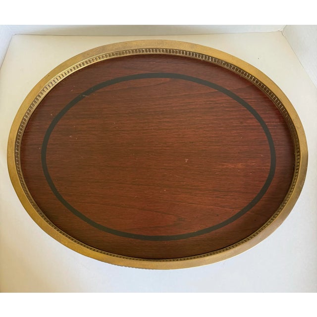 Brass Traditional Neoclassical Oval Wood and Brass Footed Tray For Sale - Image 8 of 12
