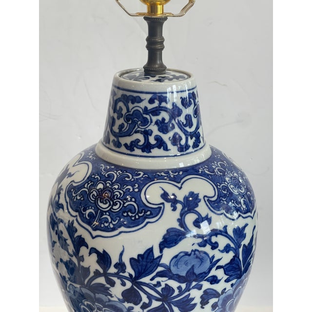 Ceramic Antique Blue & White Chinese Porcelain Lamps, Hong Kong - a Pair For Sale - Image 7 of 17