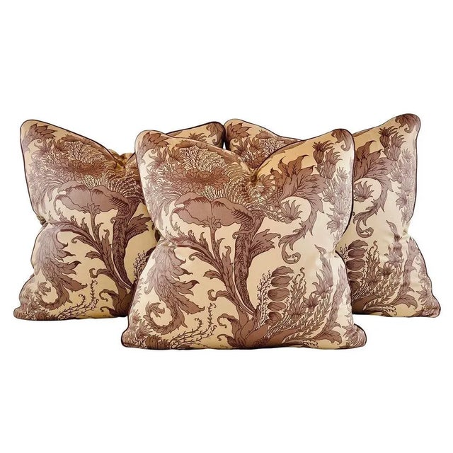 Designer Vicki Payne Free Spirit Crewel Brown & Taupe Block Print Botanical Floral Leaf Fabric- Sample For Sale - Image 4 of 6