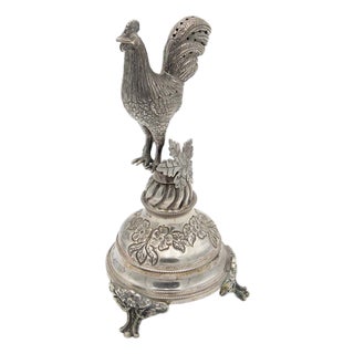 Silver Toothpick Holder with Rooster For Sale