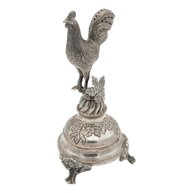 Silver Toothpick Holder with Rooster For Sale
