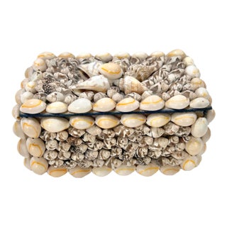 1940s Handcrafted Seashell Box, Coastal Palm Beach Decor For Sale