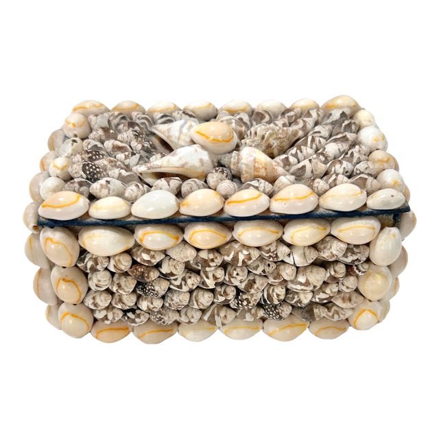 1940s Handcrafted Seashell Box, Coastal Palm Beach Decor For Sale