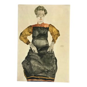 1981 Egon Schiele 12 Erotic Drawing Seated Girl in Black Apron